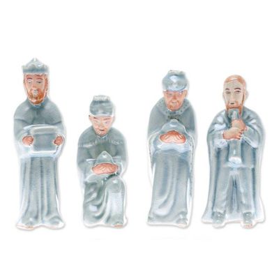 Alternate image for Celadon Ceramic Nativity Scene from Thailand 11 Piece Nativity of Peace