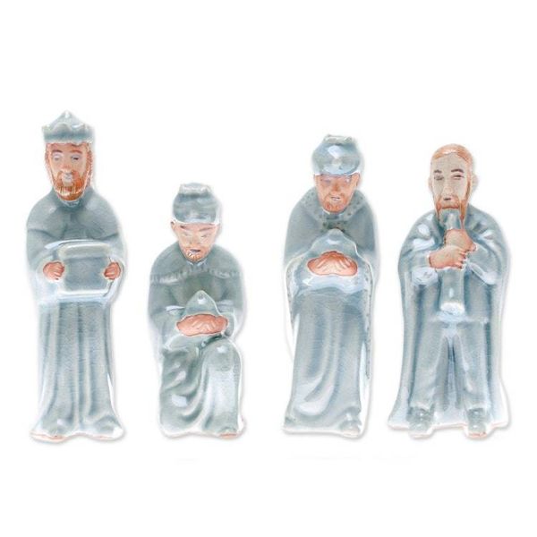 Alternate image for Celadon Ceramic Nativity Scene from Thailand 11 Piece Nativity of Peace