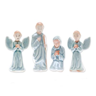 Alternate image for Celadon Ceramic Nativity Scene from Thailand 11 Piece Nativity of Peace