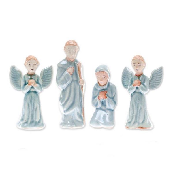Alternate image for Celadon Ceramic Nativity Scene from Thailand 11 Piece Nativity of Peace