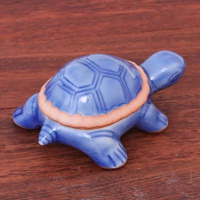 Alternate image for Handmade Celadon Ceramic Turtle Decorative Box Blue Turtle