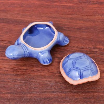 Alternate image for Handmade Celadon Ceramic Turtle Decorative Box Blue Turtle