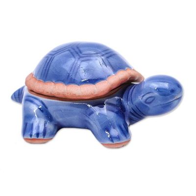 Alternate image for Handmade Celadon Ceramic Turtle Decorative Box Blue Turtle
