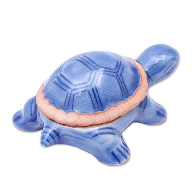 Alternate image for Handmade Celadon Ceramic Turtle Decorative Box Blue Turtle