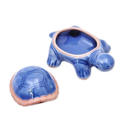 Alternate image for Handmade Celadon Ceramic Turtle Decorative Box Blue Turtle
