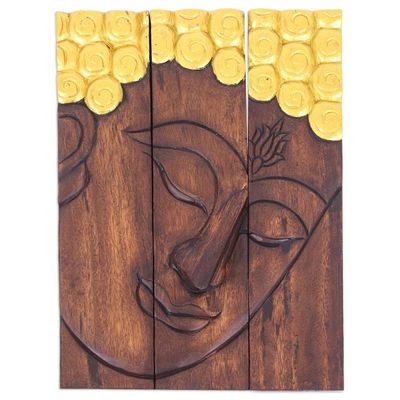 Primary image for Set of 3 Raintree Wood Relief Panels Featuring Buddha Buddhas Grace
