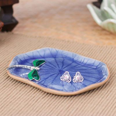 Alternate image for Handcrafted Blue Dragonfly-Themed Celadon Ceramic Catchall Dreamy Dragonfly