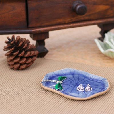 Alternate image for Handcrafted Blue Dragonfly-Themed Celadon Ceramic Catchall Dreamy Dragonfly