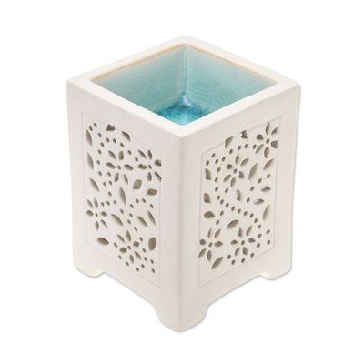 Alternate image for Crackled Ceramic Oil Warmer from Thailand Garden Fresh