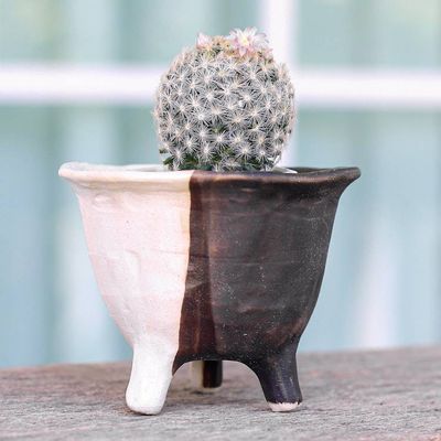 Alternate image for Brown Ceramic Flower Pot Handcrafted in Thailand Brown Creation