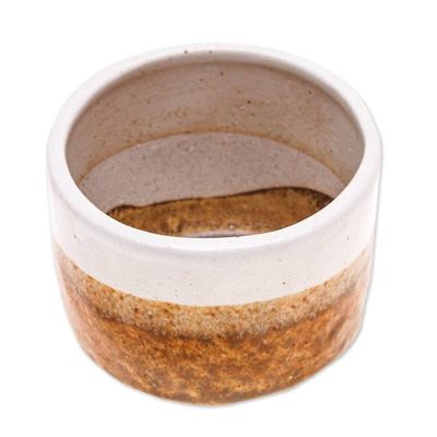Alternate image for Handcrafted Ceramic Flower Pot with Brown Tones Brown Bud