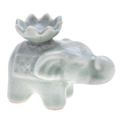 Alternate image for Elephant and Lotus Ceramic Incense Holder Single Lotus Elephant