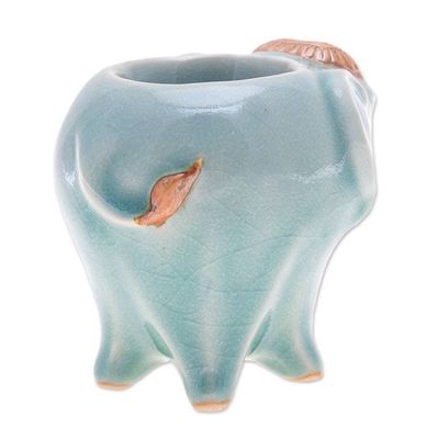 Alternate image for Handcrafted Thai Ceramic Elephant Tealight Holder in Green Bright Elephant in Green