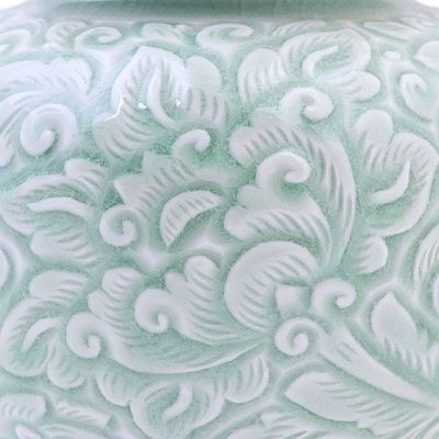 Alternate image for Hand Crafted Celadon Ceramic Floral-Themed Jar Flower Fairy