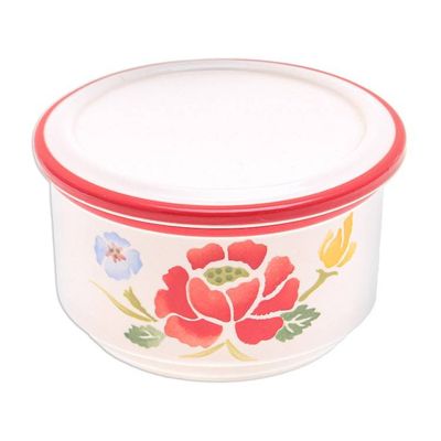 Alternate image for Hand-Painted Round Ceramic Box Poppy Garden in Red