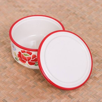 Alternate image for Hand-Painted Round Ceramic Box Poppy Garden in Red