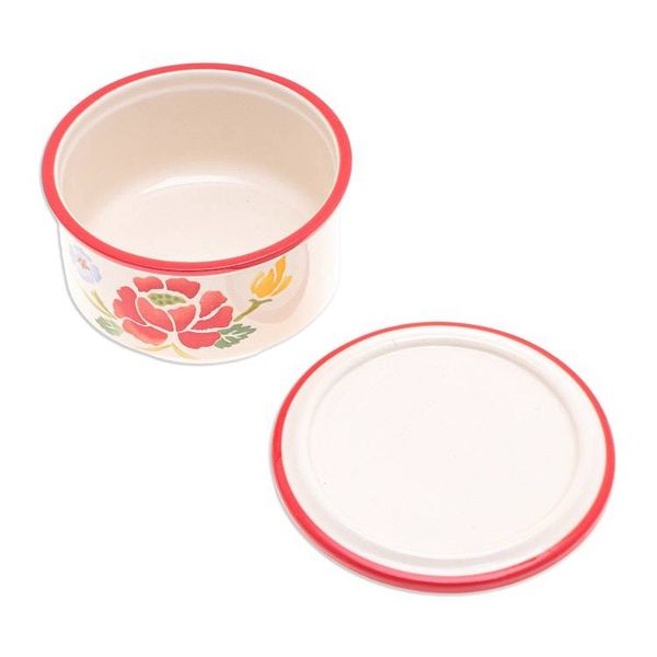 Alternate image for Hand-Painted Round Ceramic Box Poppy Garden in Red