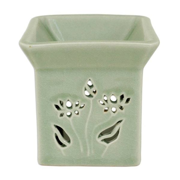 Alternate image for Floral Ceramic Clay Tealight Oil Warmer Handcrafted Thailand Lotus Garden