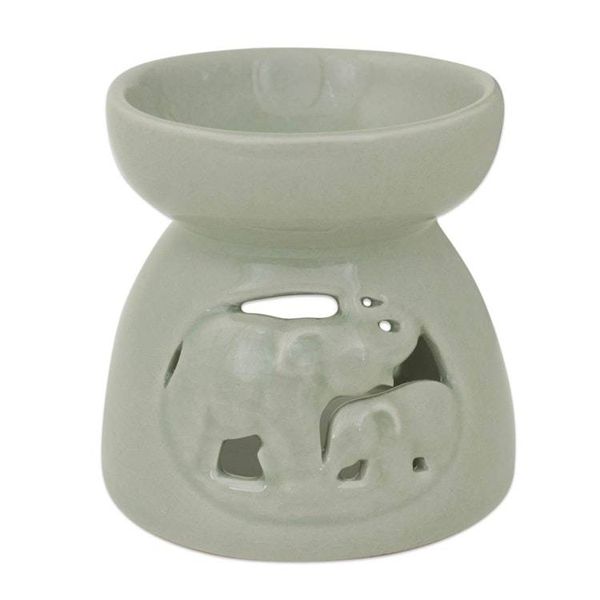 Alternate image for Thailand Elephants Handmade Green Ceramic Clay Oil Warmer Mother and Baby