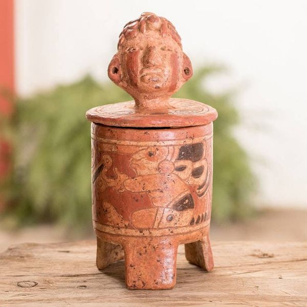 Alternate image for Antiqued Ceramic Vessel Handcrafted Maya Art Pibil Man