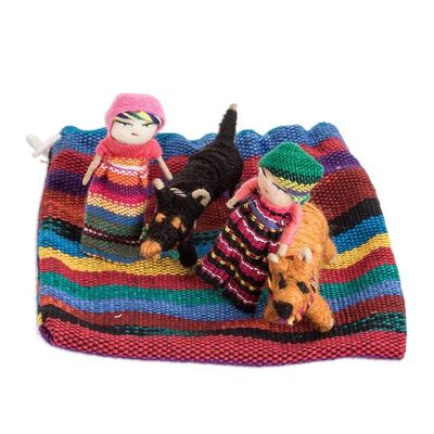Alternate image for Set of 2 Handmade Cotton Worry Dolls and Dogs from Guatemala Loyal Companions