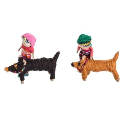 Alternate image for Set of 2 Handmade Cotton Worry Dolls and Dogs from Guatemala Loyal Companions