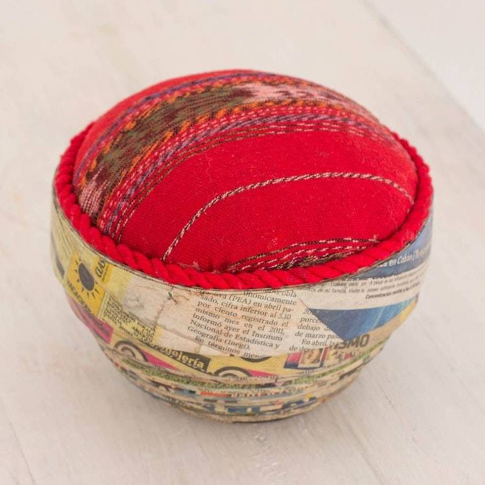 Cotton and Recycled Paper Decorative Bowl from Guatemala 'Santiago Skirt'