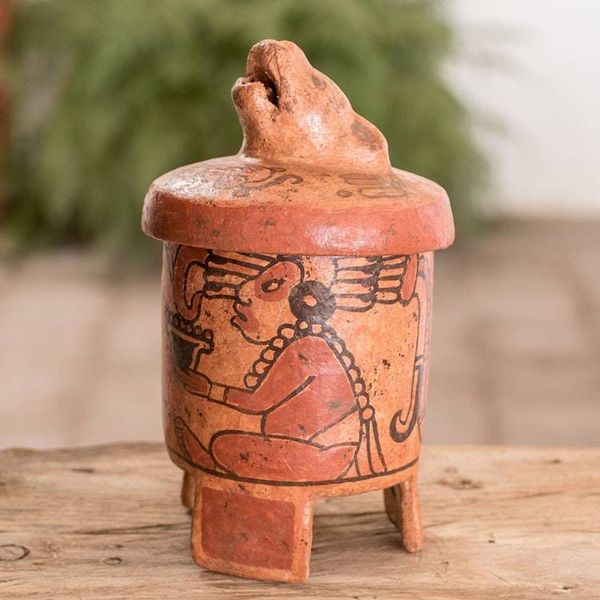 Alternate image for Antiqued Ceramic Vessel Maya Art large Pibil Jaguar