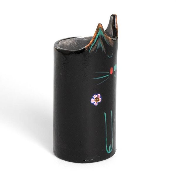 Alternate image for Cat-Themed Ceramic Decorative Vase Utensil and Pen Holder Petite Black Feline Organizer