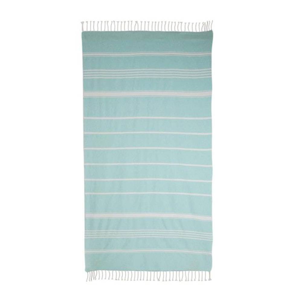 Striped Cotton Beach Towel in Mint from Guatemala 'Sweet Relaxation in Mint'