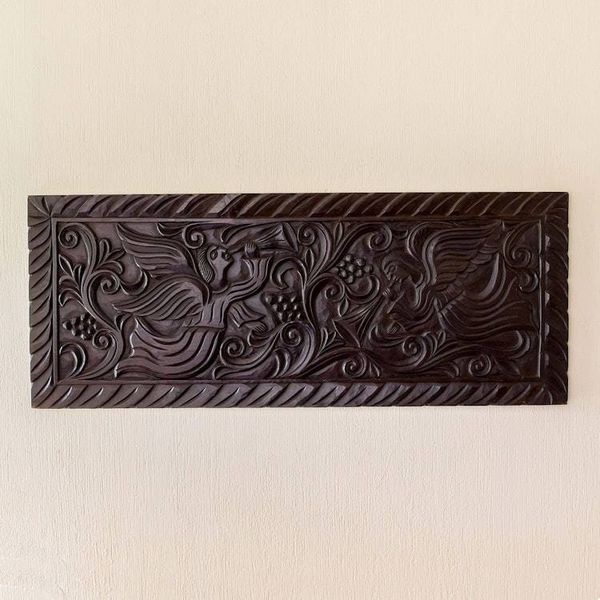 Alternate image for Artisan Crafted Pine Wood Wall Panel with Angel Motif Angels with Trumpets