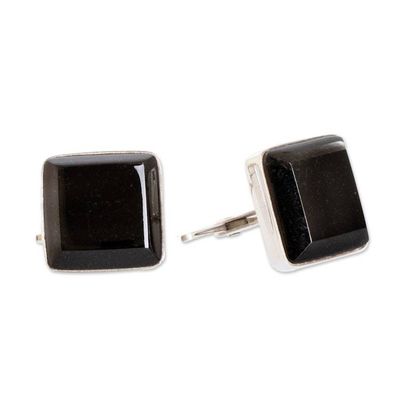 Alternate image for Black jade cufflinks Maya Minimalist