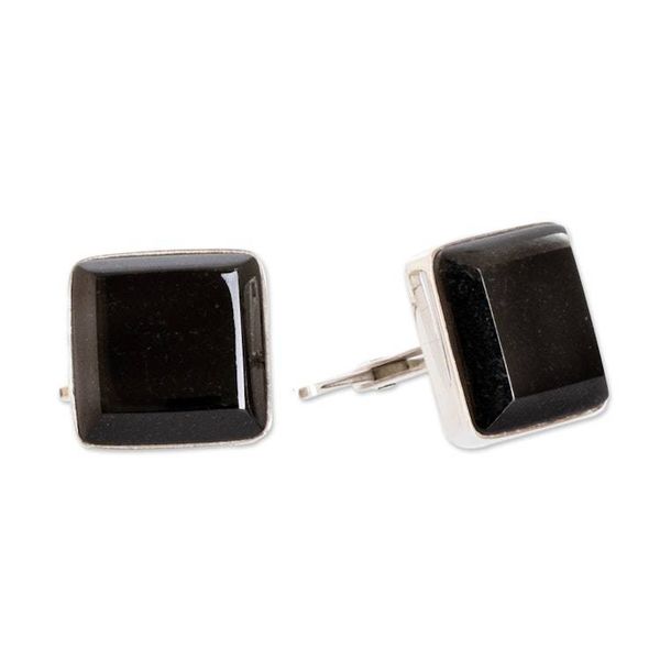 Alternate image for Black jade cufflinks Maya Minimalist
