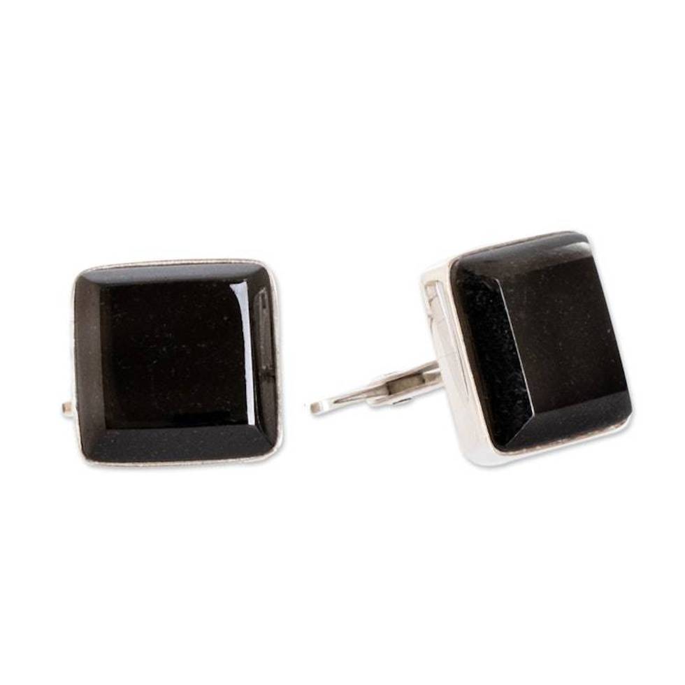 Black jade cufflinks 'Maya Minimalist'