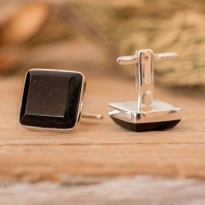 Alternate image for Black jade cufflinks Maya Minimalist
