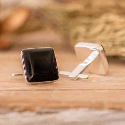 Alternate image for Black jade cufflinks Maya Minimalist