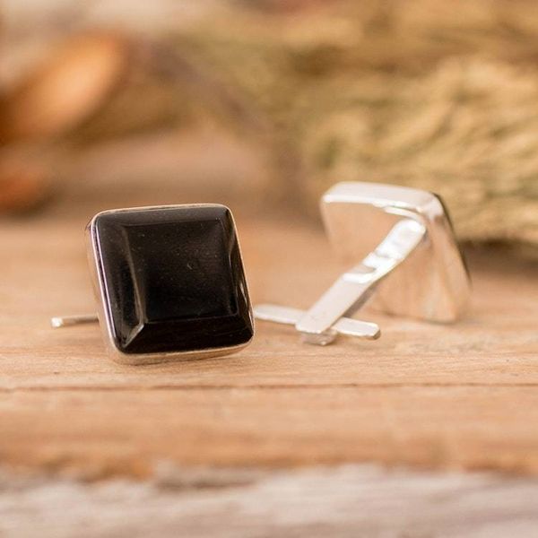 Alternate image for Black jade cufflinks Maya Minimalist