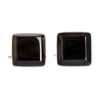 Alternate image for Black jade cufflinks Maya Minimalist