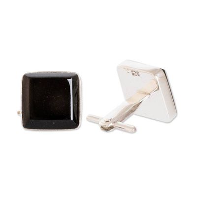 Alternate image for Black jade cufflinks Maya Minimalist