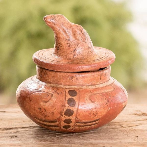 Alternate image for Antiqued Ceramic Bowl Maya Art Pibil Falcon