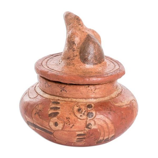 Alternate image for Antiqued Ceramic Bowl Maya Art Pibil Falcon