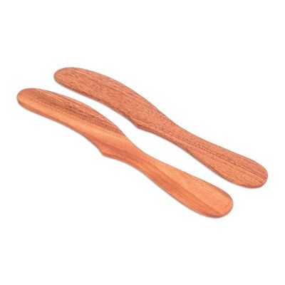 Alternate image for Handcrafted Cedar Wood Spreader Knives Pair Forest Sigh