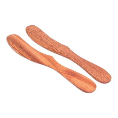 Alternate image for Handcrafted Cedar Wood Spreader Knives Pair Forest Sigh