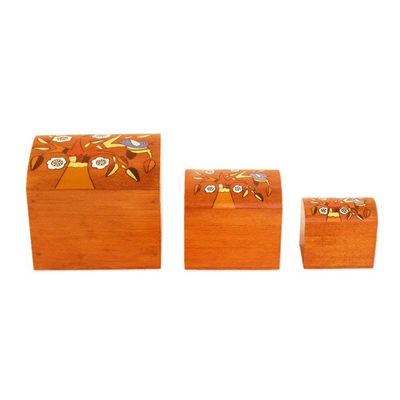 Alternate image for Pinewood Decorative Boxes with Bird and Tree Motifs 3 Lively Tree