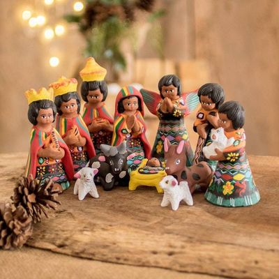 Alternate image for Unique Nativity Scene Ceramic Sculpture Set of 12 Totonicapan