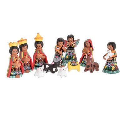 Alternate image for Unique Nativity Scene Ceramic Sculpture Set of 12 Totonicapan