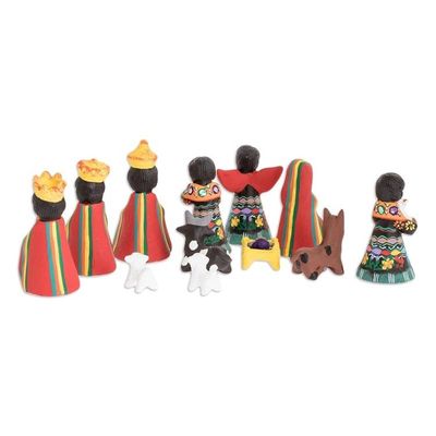 Alternate image for Unique Nativity Scene Ceramic Sculpture Set of 12 Totonicapan
