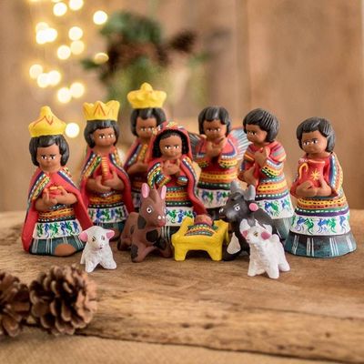 Alternate image for Christianity Ceramic Nativity Scene Sculpture Set of 12 San Juan Comalapa