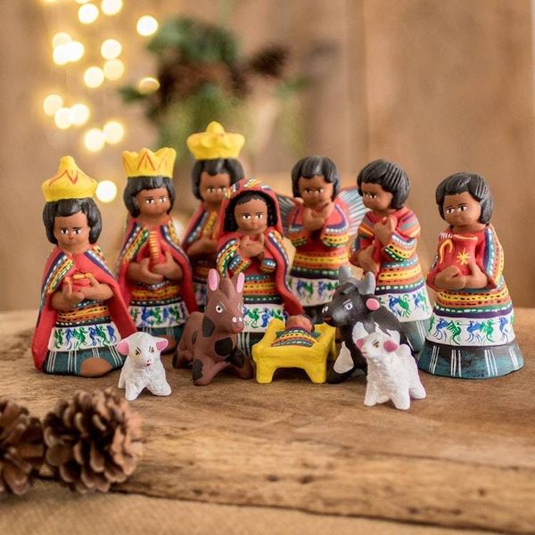 Alternate image for Christianity Ceramic Nativity Scene Sculpture Set of 12 San Juan Comalapa