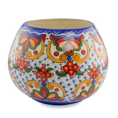 Alternate image for Hand-Painted Ceramic Floral Vase from El Salvador Florid Sheen